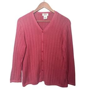Talbots Women’s Size X Dark Pink-Red 100% Silk V Neck Button Front Cardigan
